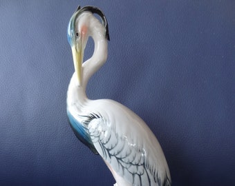 Porcelain figurine heron/grey heron, Karl Ens, Volkstedt