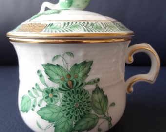 Herend Porcelain, Pot de Creme, lidded cup, green-gold
