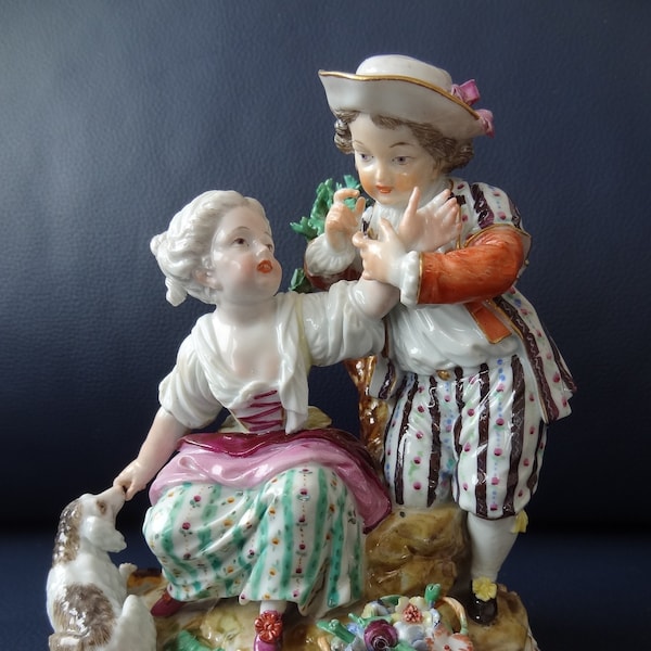 Meissen porcelain figurine, lovers with dog, Marcolini