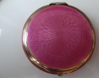 Powder compact with mirror, 925 silver gold plated, enamel
