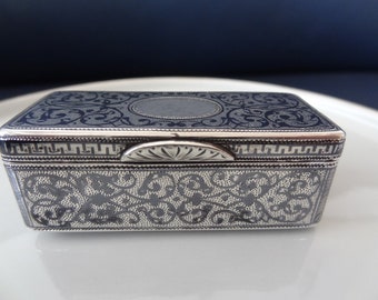 Antique silver box, Niello, Moscow, 1882-1899, Pyotr Abrosimov