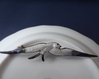 Vintage Brooch Seagull, Brass Enamel