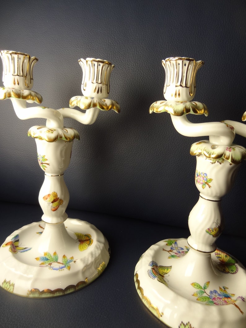 A Pair of Herend Porcelain Candlesticks Queen Victoria VBO Etsy