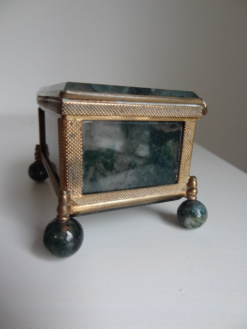 Antique box made of moss agate on ball feet image 10