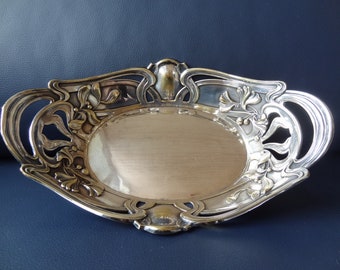 Art Nouveau bowl, gingko, silver-plated brass