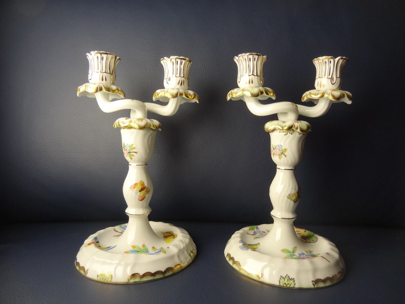 A Pair of Herend Porcelain Candlesticks Queen Victoria VBO Etsy