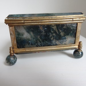 Antique box made of moss agate on ball feet image 9