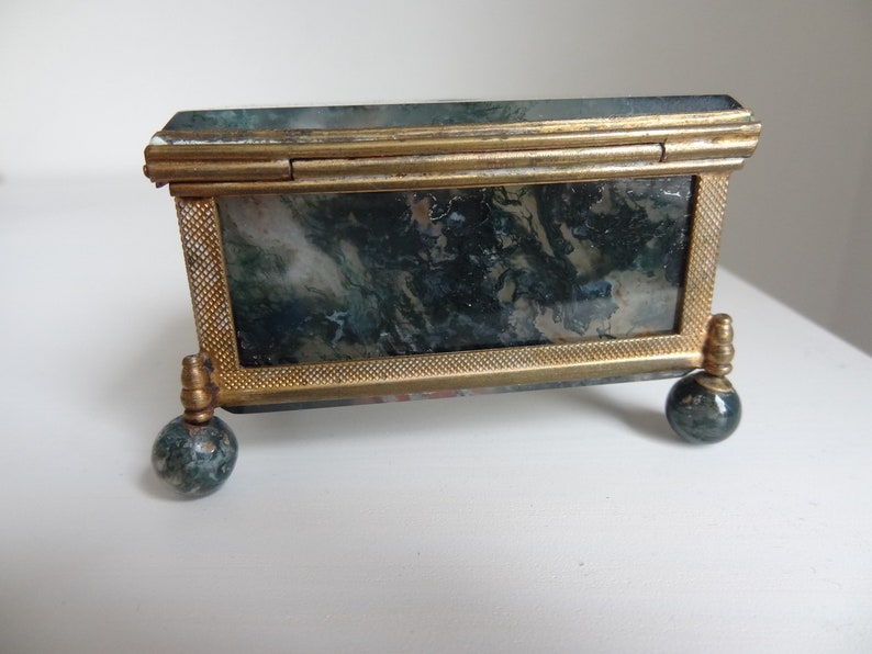 Antique box made of moss agate on ball feet image 9