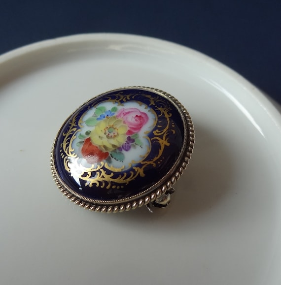 Meissen Porcelain Brooch Cobalt Blue Silver Mounting - Etsy Sweden