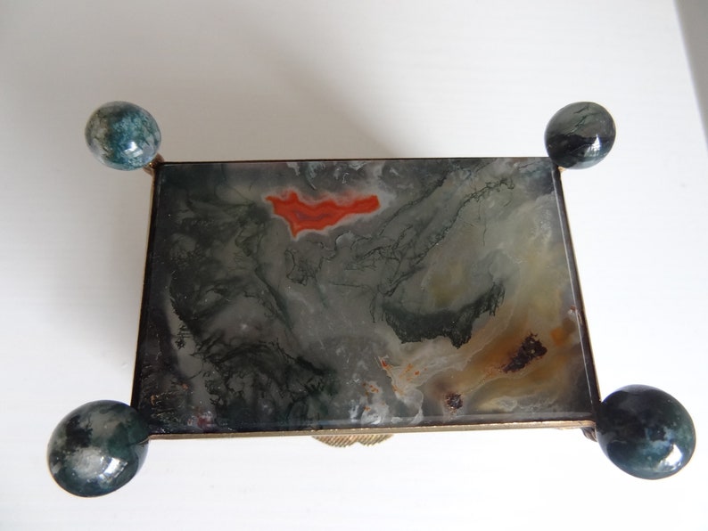 Antique box made of moss agate on ball feet image 7