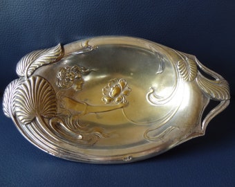 Art Nouveau bowl, Stockholm around 1900, water lilies, silver plated