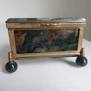 Antique box made of moss agate on ball feet image 8