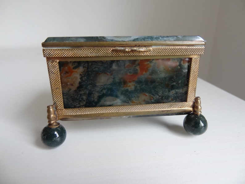 Antique box made of moss agate on ball feet image 8