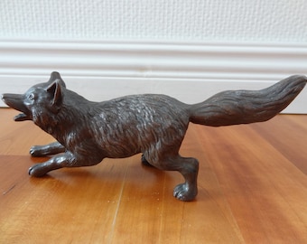 Vintage fox figurine, cast metal, patinated