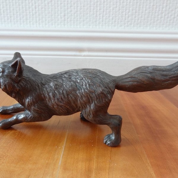 Vintage Fuchs Figur, Metallguss, patiniert