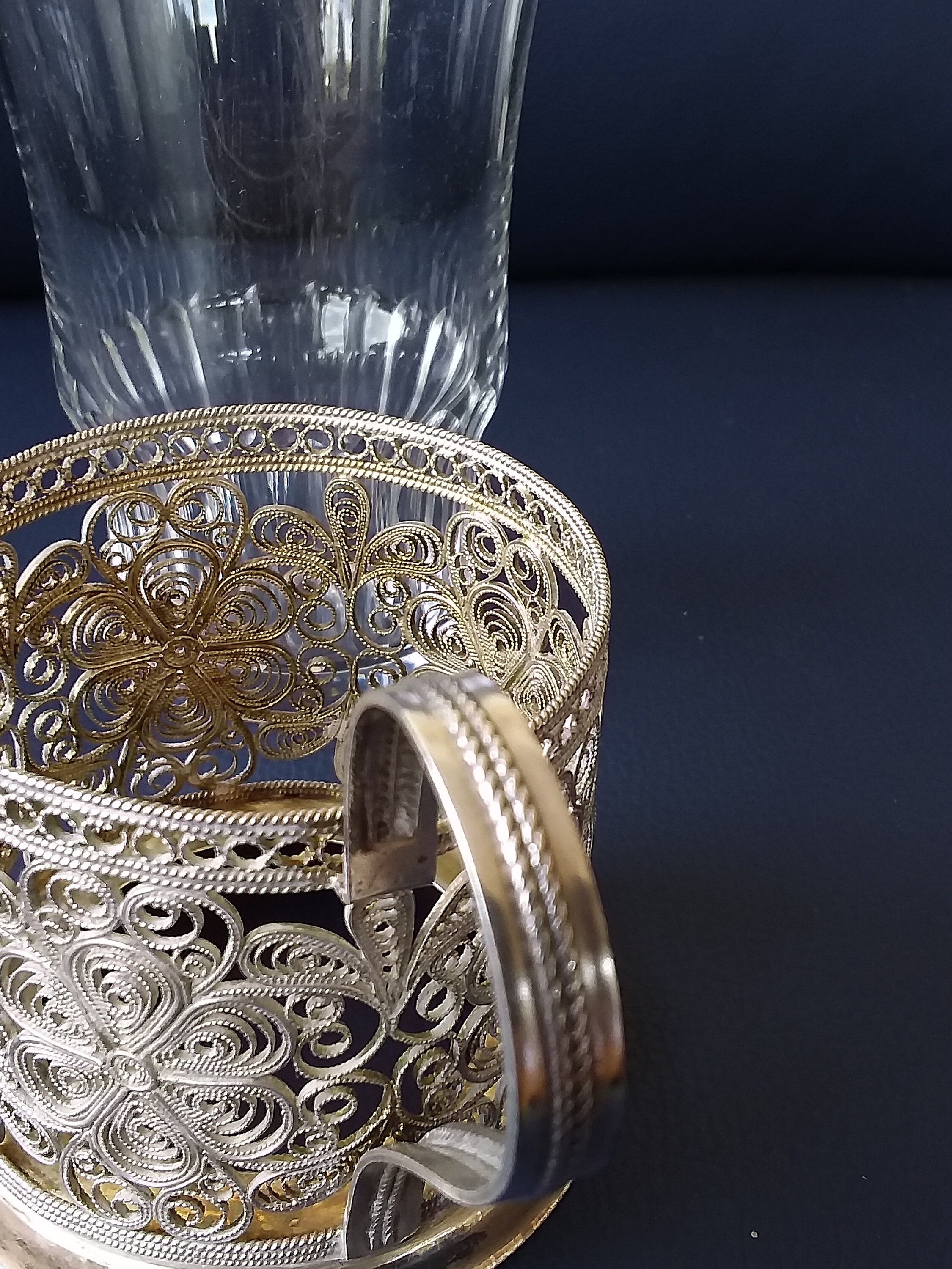Filigree tea glass holder with original glass podstakannik Etsy