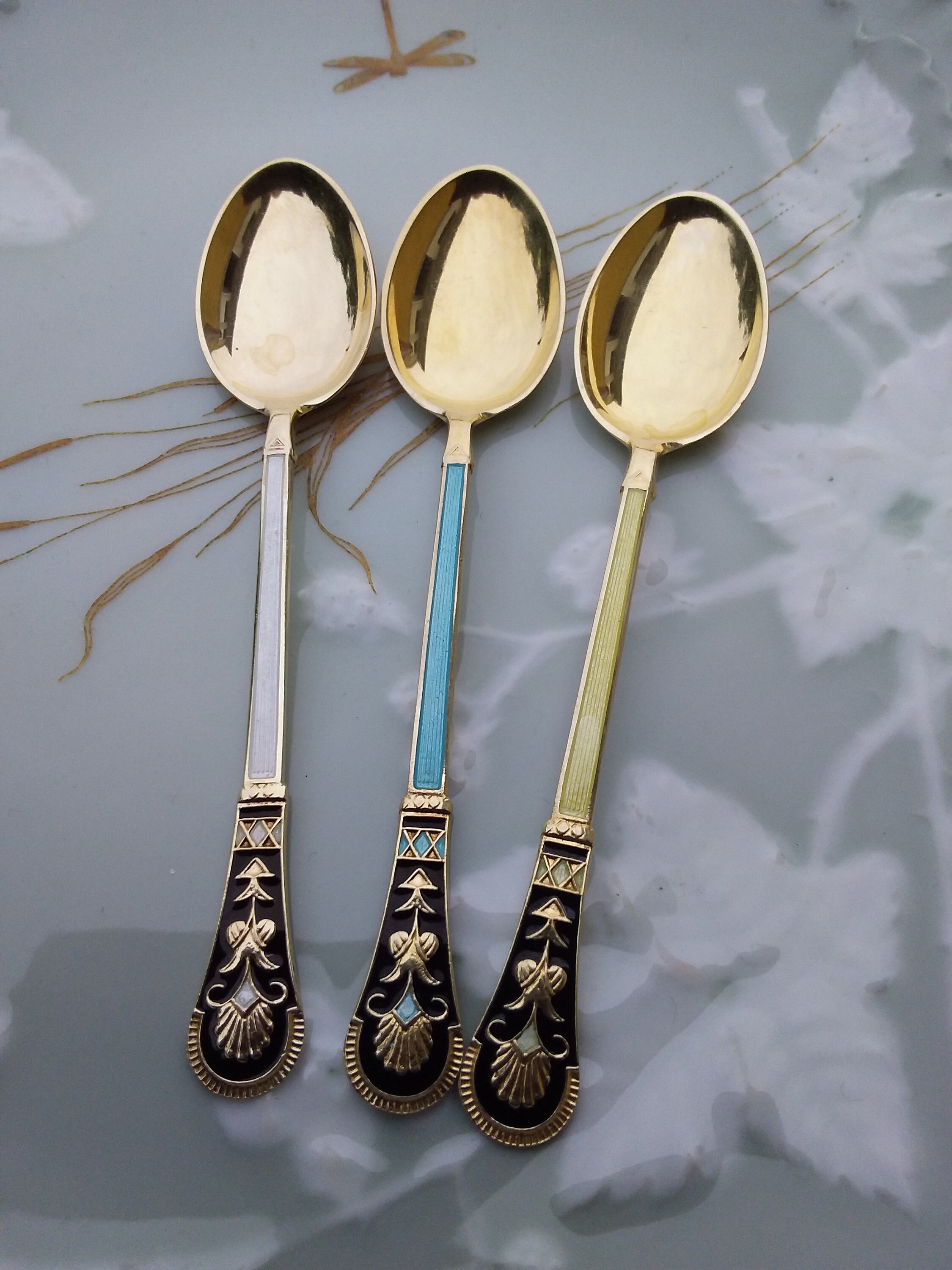 3 Spoons Sterling Silver Gold Plated Guilloche Enamel Aksel Etsy UK
