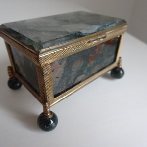 Antique box made of moss agate on ball feet image 4