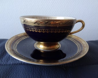 Kaffeetasse mit Untertasse, kobaltblau, gold, Thomas Rosenthal