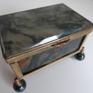 Antique box made of moss agate on ball feet image 3