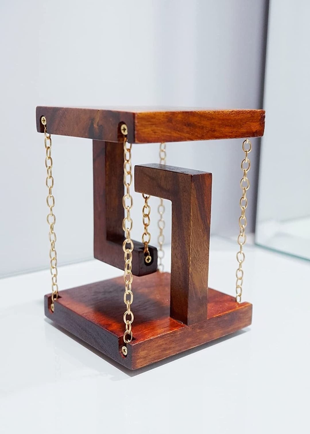 Handcrafted Solid Wood Tensegrity Structure Floating Table Showpiece, 1