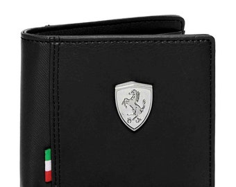 Authentique porte-monnaie Puma Ferrari noir à deux volets en cuir PU pour homme neuf