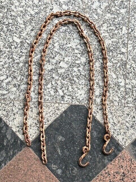 OLD VINTAGE RARE HAND FORGED RUSTIC IRON CHAIN WITH HOOK FOR MULTIPURPOSE  USE