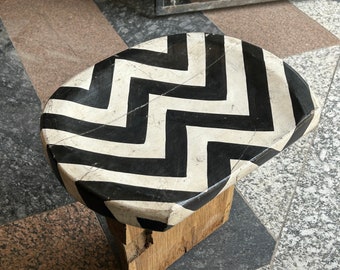 Handcrafted Unique Hand Painted Black and white Zebra Pattern Wooden Stool Seat / Chair Seat / Tractor seat.
