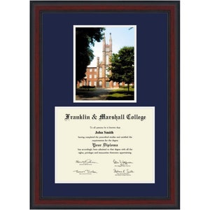 F&M,  Franklin and Marshall College diploma frame with photograph of Old Main. Fits Bachelors degree. Great Graduation gift idea.