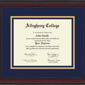 Allegheny College diploma frame
