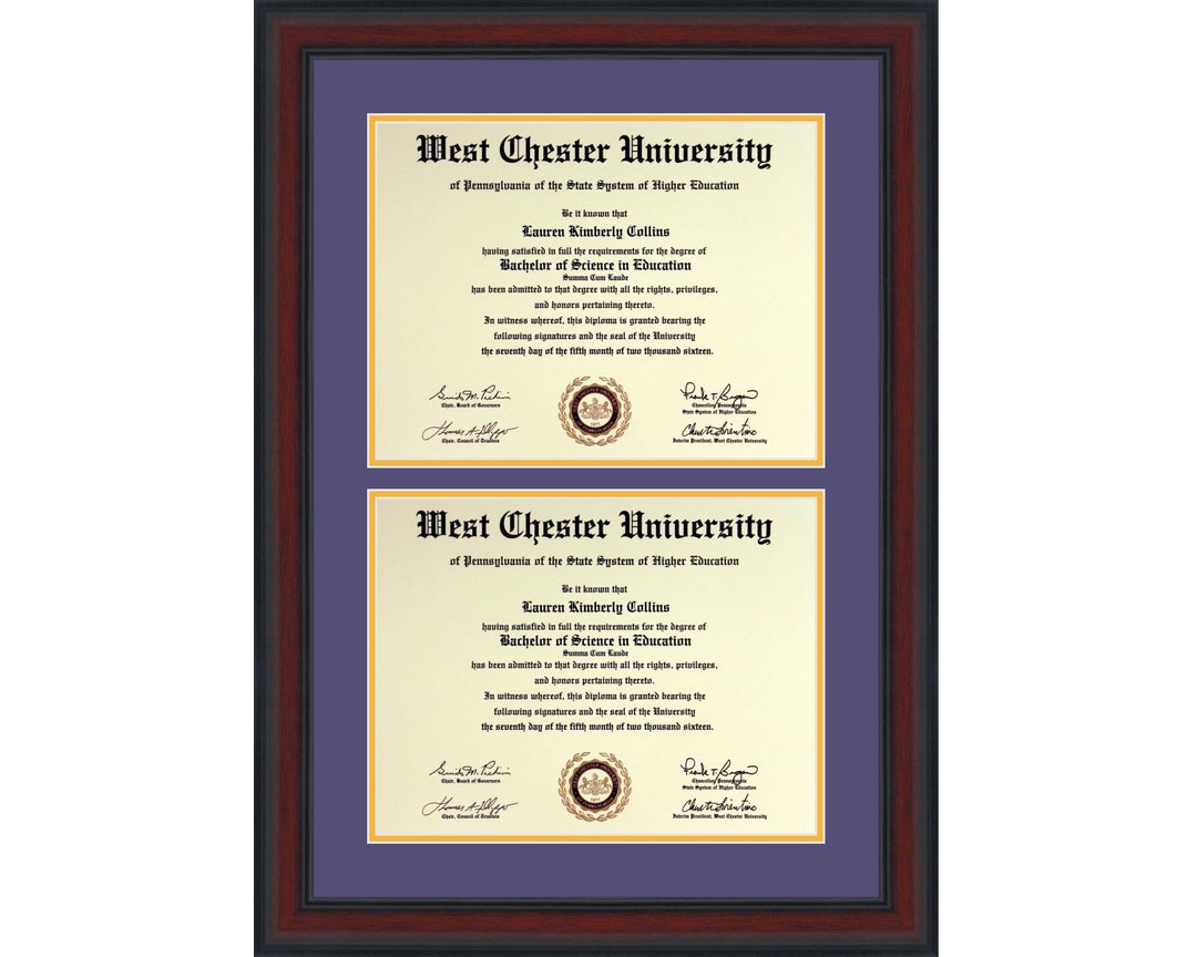 WCU West Chester University Double Diploma Frame, 2 Diplomas, Husband ...