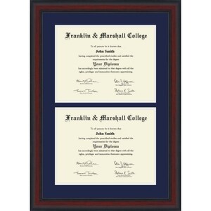 F and M,  Franklin and Marshall College diploma frame for 2 degrees, husband and wife F and M grads