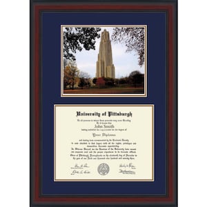PITT University of Pittsburgh diploma frame with Cathedral of learning photo. Fits Bachelors, Masters, PHD degree Great graduation gift idea