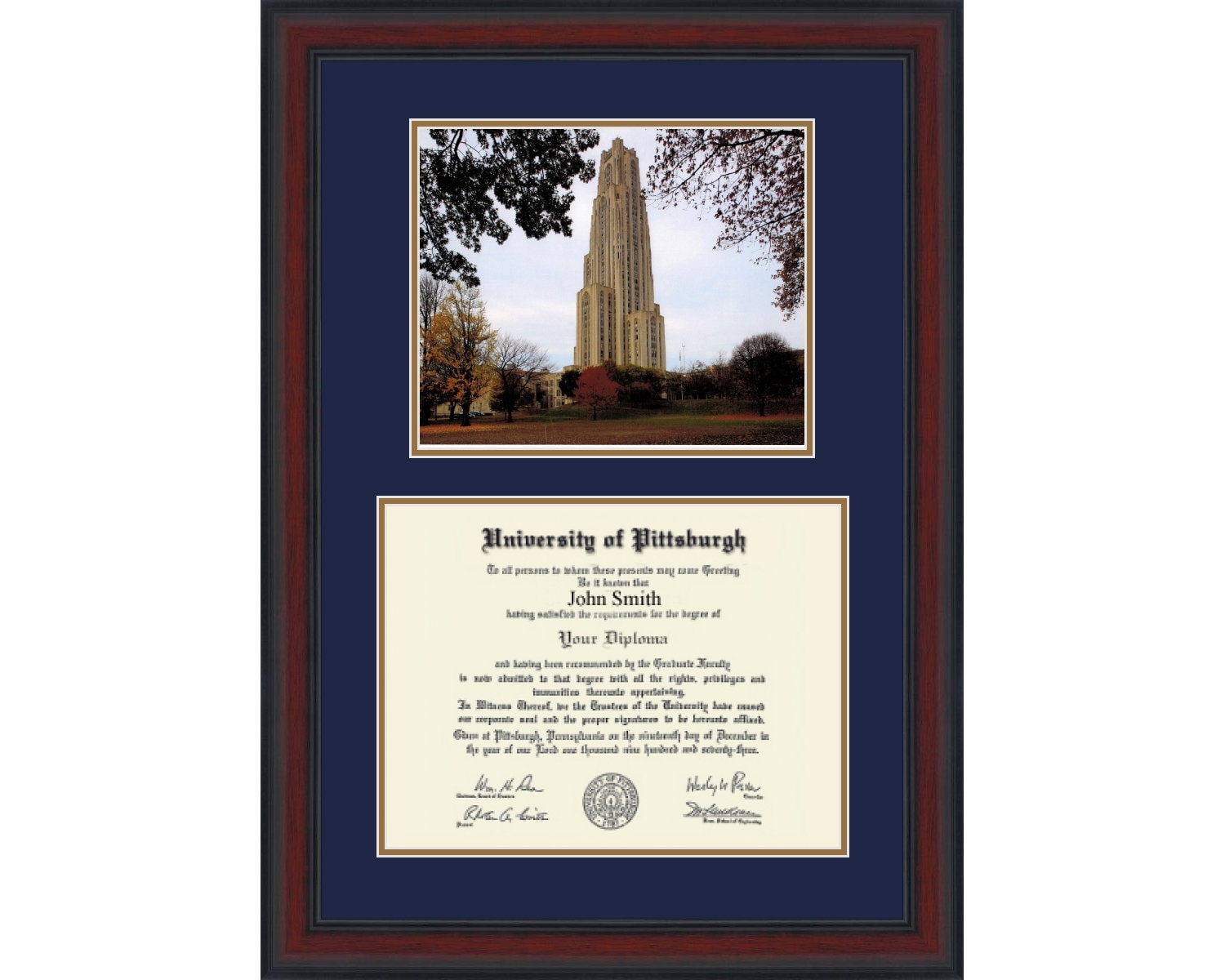 PITT University of Pittsburgh diploma frame with Cathedral of learning