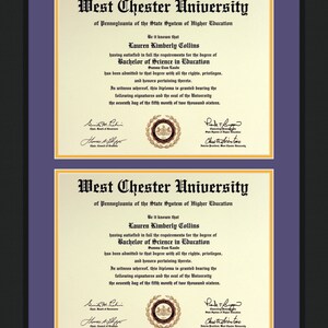 WCU West Chester University Double Diploma Frame, 2 Diplomas, Husband ...
