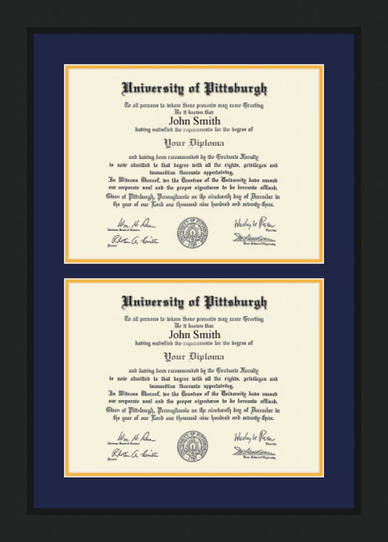 PITT University of Pittsburgh Diploma Frame for 2 Degrees, Fits