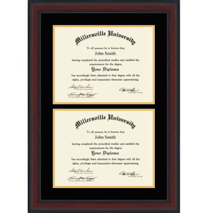 Millersville University double diploma frame, 2 diplomas, husband/wife both Millersville grads