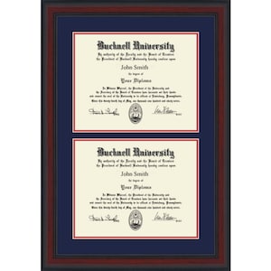 Bucknell University double diploma frame, 2 diplomas, husband/wife both Bucknell grads