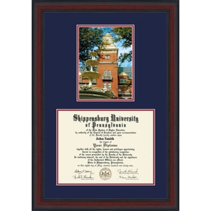 SHIP Shippensburg University diploma frame with Old Main fountain photograph. Fits Bachelors Degree. Great Graduation gift idea.