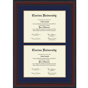Clarion University double diploma frame, 2 diplomas, husband/wife both Clarion grads