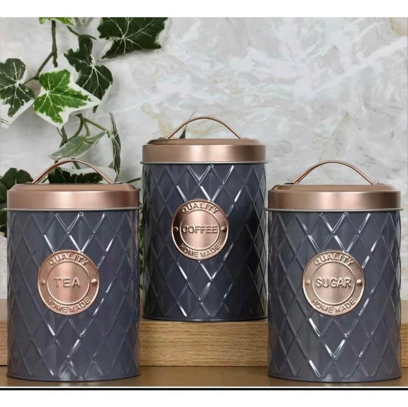 Grey Copper Tea Coffee Sugar Canisters Etsy