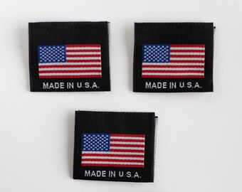 New! MADE IN USA - American Flag Black Ground Woven Care label