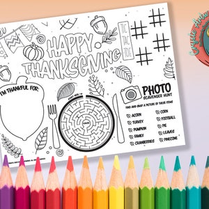 Thanksgiving Coloring Page Printable,  Fall Coloring Activity For Kids [Digital Download]