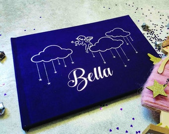 Libro de recuerdos personalizado de terciopelo para bebé, hecho a mano.