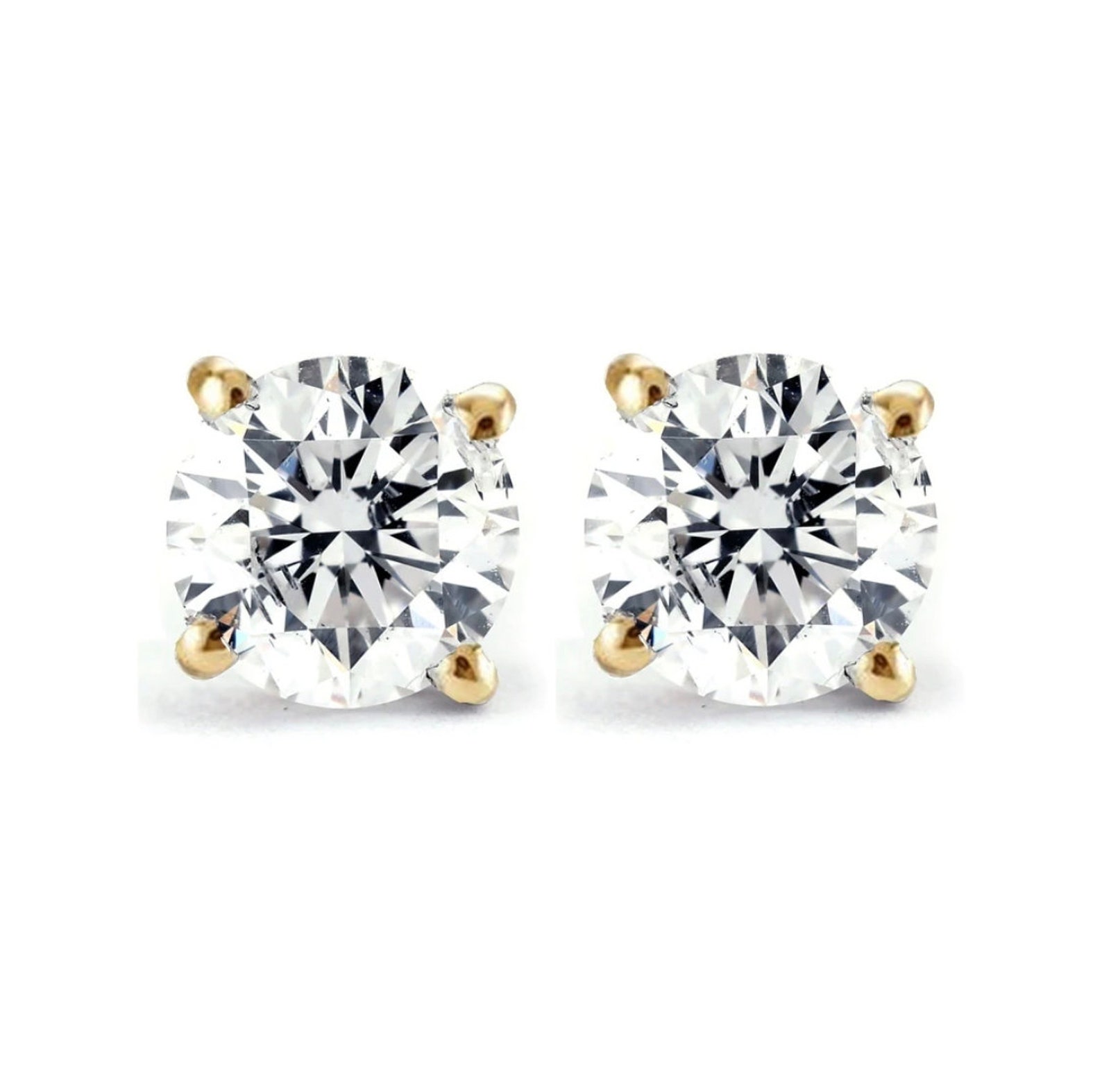 Classic 18k Gold 2.00total Carat Weight Natural Diamond Stud - Etsy