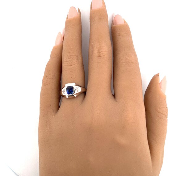 Antique Inspired Platinum Blue Sapphire and White… - image 5