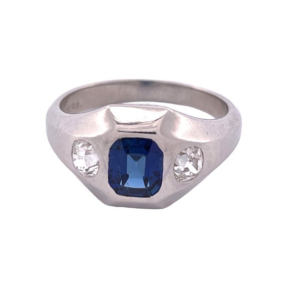 Antique Inspired Platinum Blue Sapphire and White… - image 1