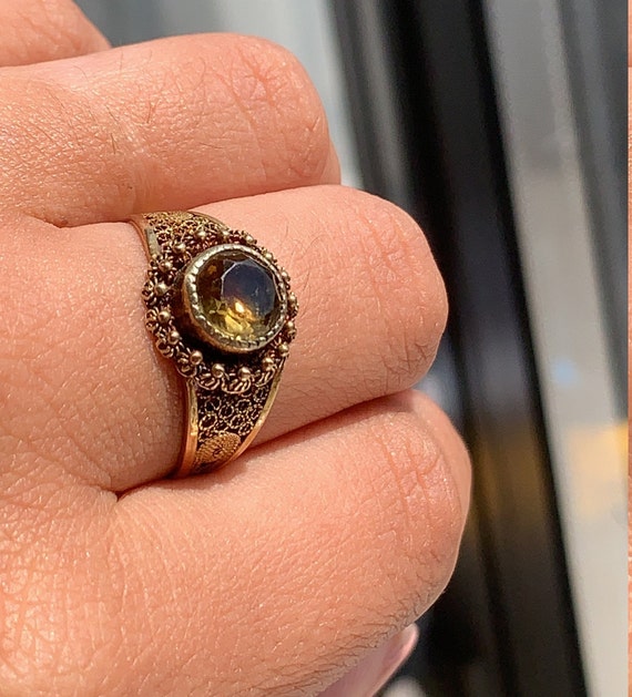 14k Yellow Gold Citrine Vintage Bohemian Ring - image 2