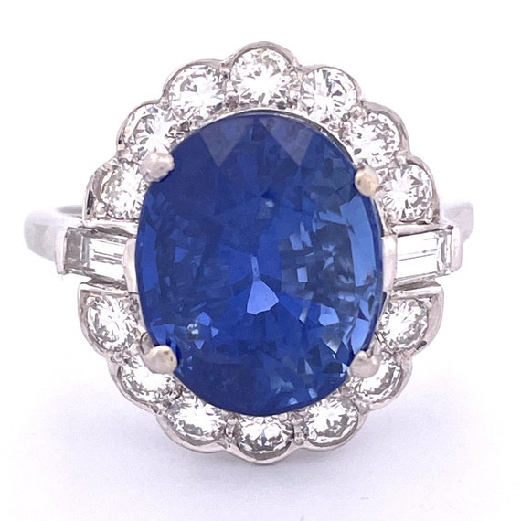 Elegant Platinum Sapphire and Diamond Ring