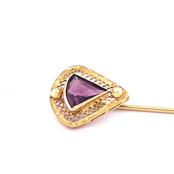 Elegant 14k Yellow Gold Amethyst Fan Shape Pin - image 2